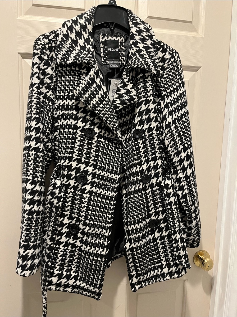 Me Jane Black & White Houndstooth Pea Coat